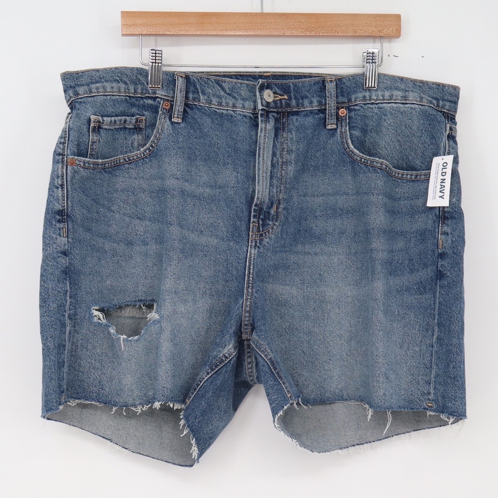 Old Navy Shorts Womens 16 High-Rise Baggy Blue Distressed Cutoff New